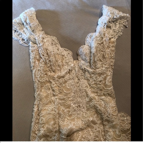 Beautiful beaded long cream dress bought in Paris - Picture 12 of 15